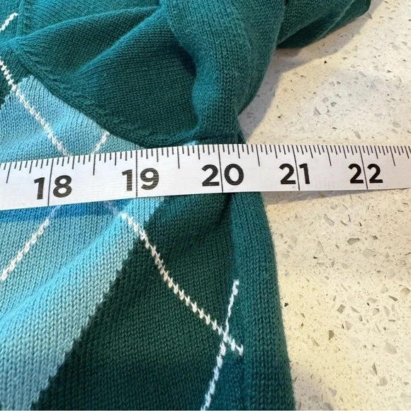 Lands’ End 100% Supima Cotton Argyle Cardigan Green Blue Women’s Size Large - Picture 7 of 11